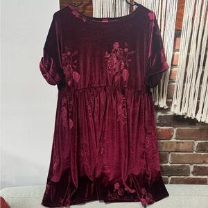 Boohoo Burgundy Velvet Babydoll Dress